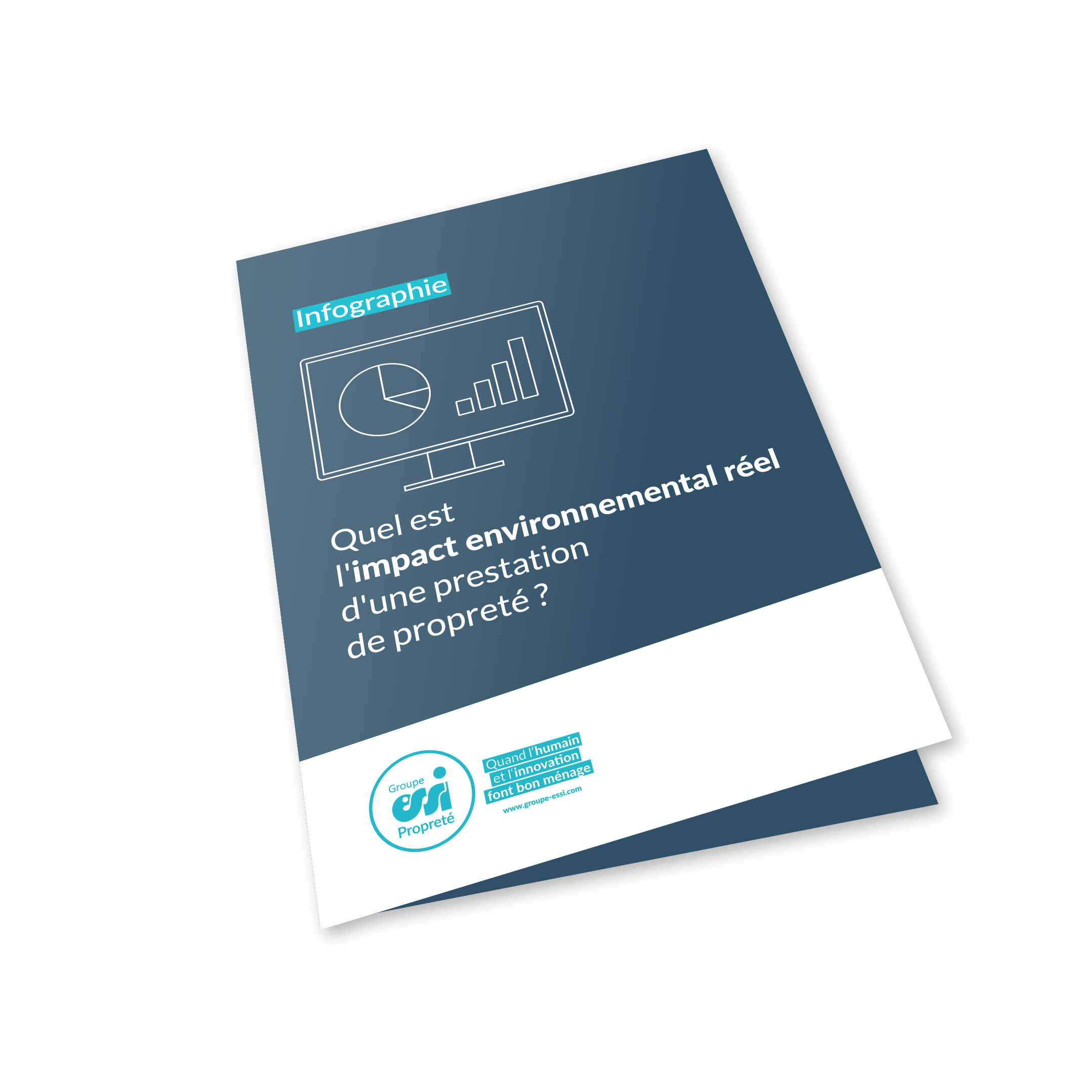 Infographie ESSI Propreté présentant les indicateurs environnementaux d'une prestation de propreté pour 1000 euros de chiffre d'affaires.