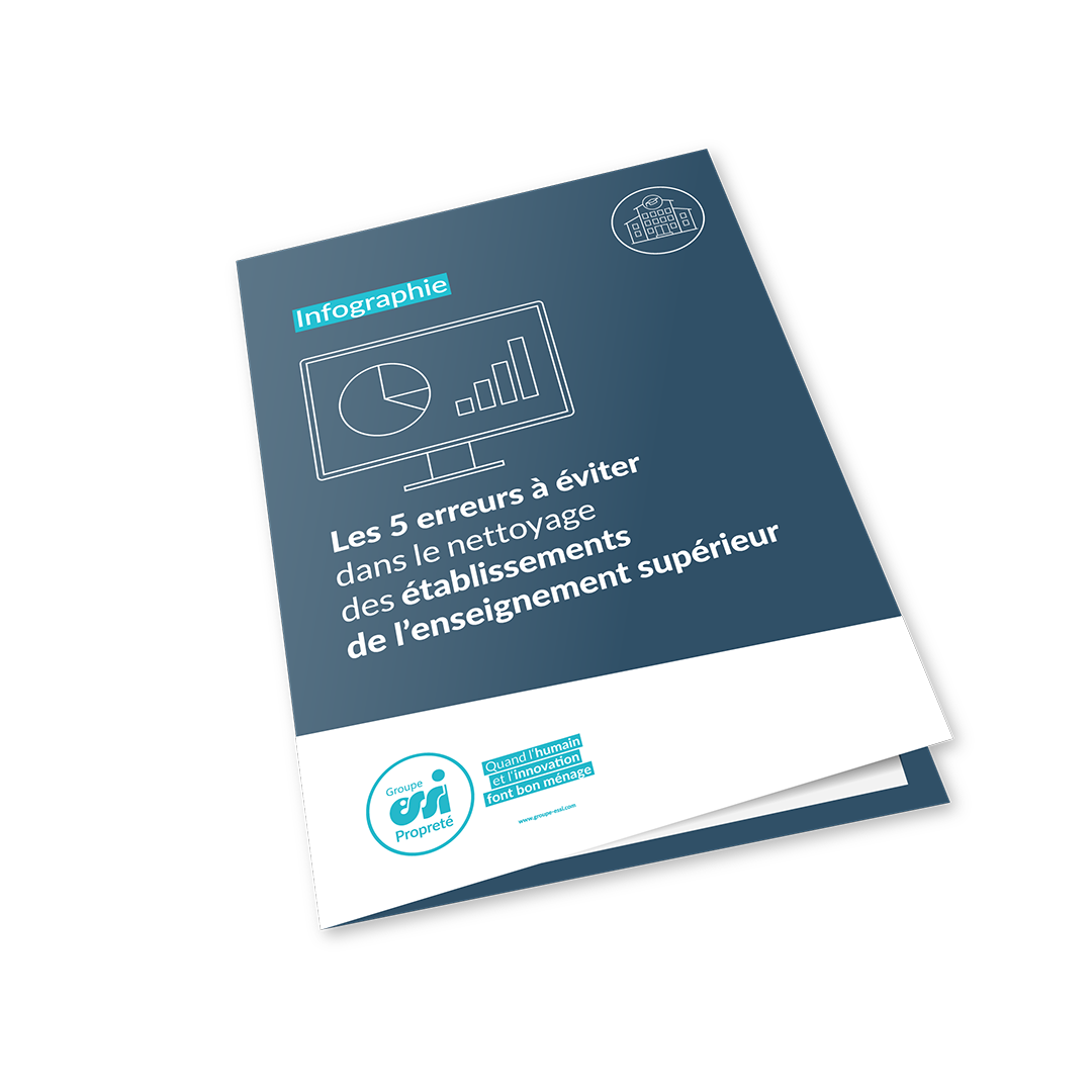 Infographie ESSI présentant les 5 erreurs à éviter dans le nettoyage des établissements de l’enseignement supérieur