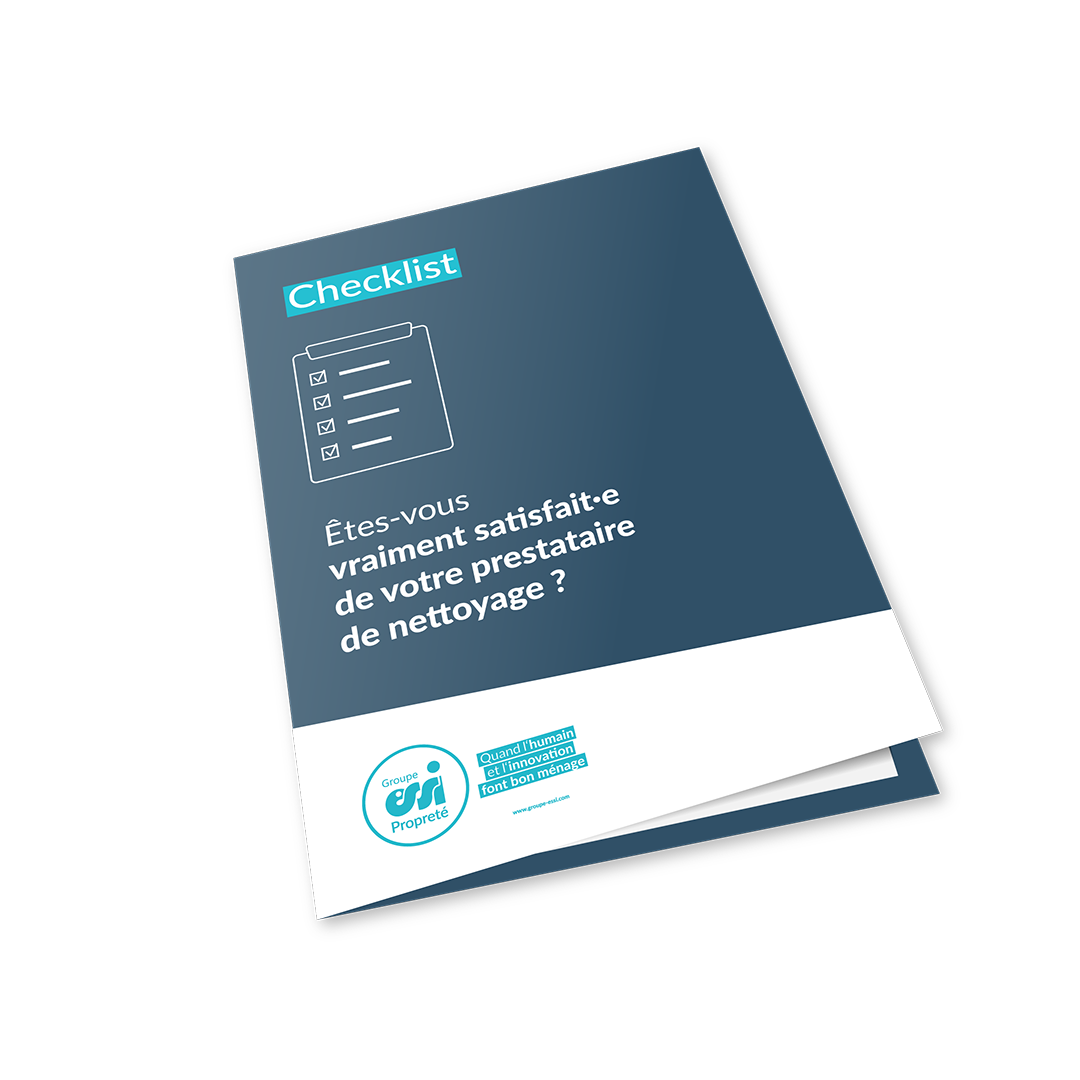 Couverture de la checklist ESSI Propreté 'Êtes-vous vraiment satisfait·e de votre prestataire de nettoyage ?', document listant les 10 signes d'une prestation de qualité