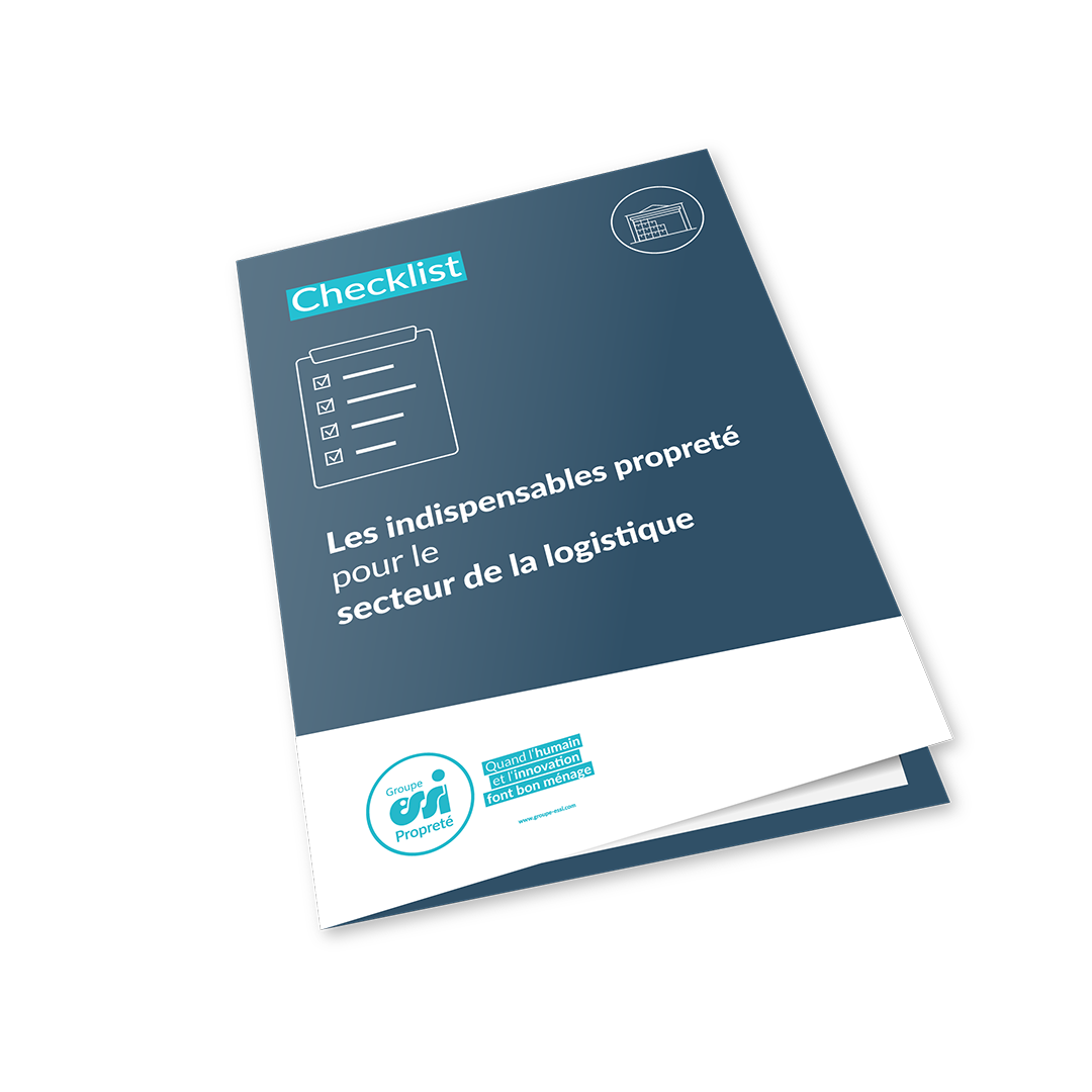 Couverture de la checklist ESSI Propreté 'Les indispensables propreté pour le secteur de la logistique', document listant les points clés d'une prestation de nettoyage adaptée aux entrepôts